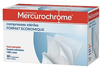 MERCUROCHROME - Compresses Stériles Taille (20X20Cm) 60 Compresses - Lot De 3 - Offre Special