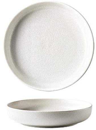 LMMJYF Plat en céramique Japonais, Plat Profond sous glaçure Maison, Plat Plat, Plat à Soupe, Plat à Bouche Profonde-Assiette Creuse Blanche givrée de 8 Pouces