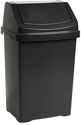 Optimal Products Plastic Swing Bin 50 15 25 8 Litre Home/Office/Kitchen Rubbish Waste Dustbin Trash Swing Lid Bin (Midnight Black, 50l Litre)