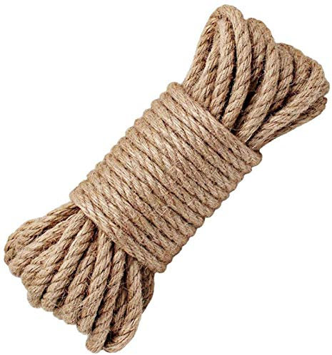 Cqinju-Natural Yute Cordel Cuerda de la cuerda de yute de 8 mm de la cuerda de la cuerda del yute, 100% fuerte cordón de cáñamo torcido para jardinería Camping escalada colgando mascotas Cuerda de emb