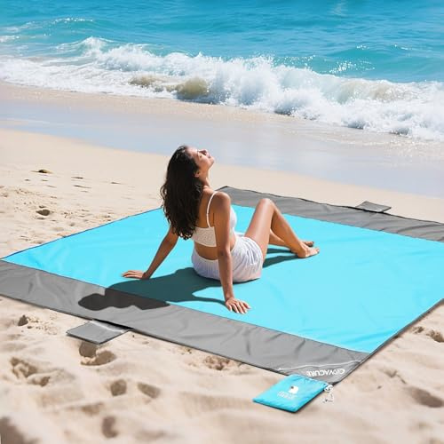 covacure Oversized Beach Blanket Sandproof Waterproof for 7-8 People-Blue