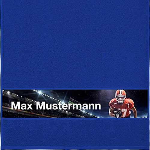 Handtuch mit Namen - personalisiert - Motiv American Football - viele Farben & Motive - Dusch-Handtuch - royalblau - Größe 50x100 cm - persönliches Geschenk mit Wunsch-Motiv und Wunsch-Name