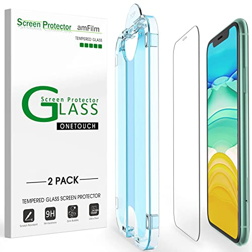 amFilm OneTouch Glass Screen Protector for iPhone 11, iPhone XR (6.1) with Easy Installation Kit, Tempered Glass, 2 Pack