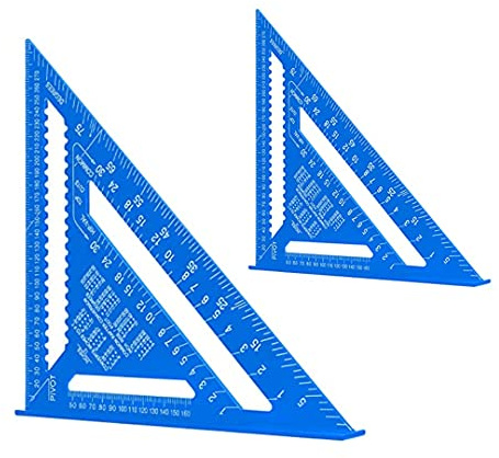 2 Pcs Speed Square Set - 12 Inch and 7 Inch Aluminum Alloy Triangle Ruler, Protractor, High Precision Woodworking Layout Measuring Tool for Engineer Carpenter, Blue