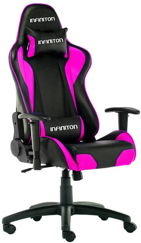 Silla Gaming INFINITON GSEAT (Silla con Reposacabezas y Cojín Lumbar, Cuero Sintético, Ergonomica, Ideal para Jugadores) (Rosa)