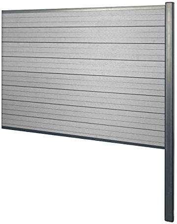 Mendler WPC-Sichtschutz Sarthe, Zaun Windschutz, Alu-Pfosten zum Einbetonieren Erweiterungselement, 185cm - grau