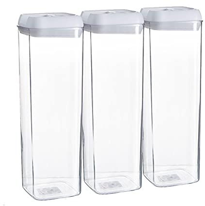 Argon Table Food Storage Containers with Airtight Flip Lock Lids - 1900ml - White - 3 Pack - Plastic Kitchen Storage Pantry Food Organiser for Cereal, Oats, Sugar, Coffee, Biscuits, Tea