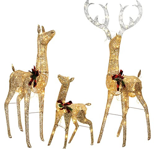 DMS Rentier Familie Weihnachtsfigur mit 187 LEDs Weihnachtsbeleuchtung für außen und innen Weihnachtsdeko Weihnachtslichterkette Lichterkette Timerfunktion 5m Kabellang.