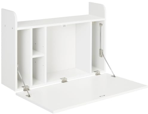 HOMCOM Wandtisch klappbar Wandklapptisch Schreibtisch mit Regalen großer Stauraum Computertisch Bürotisch Esstisch Modernes Design Spanplatte Weiß 77 x 20 x 51 cm