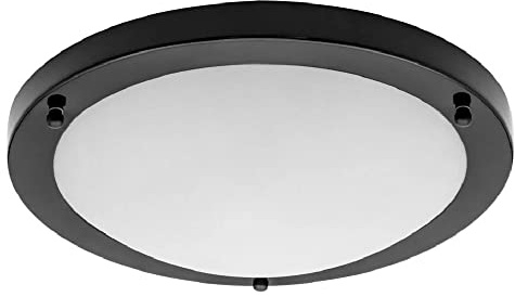 Matt Black & Opal White Glass Bathroom Modern Round Flush Ceiling Light | 31cm Diameter | 2 x ES E27 Lamps Required | IP44 Rated | Suitable for Outdoor Use
