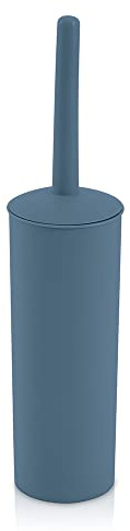 Inbagno Portascopino WC Tondo Moderno da appoggio, in Plastica, Completo di scopino ergonomico (Blu)