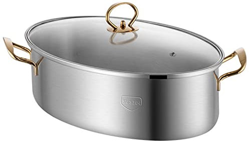 8Qt Gedämpfter Fischtopf, 304 Edelstahl Fischdampfer Mehrfachverwendung Oval Bratpfanne Küchengeschirr Mit Rack, Keramische Pfanne, Chuck Für Dampfende Fische, Kochende Suppe