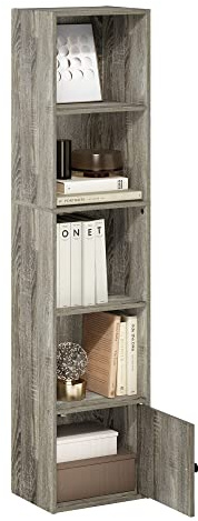 Furinno Luder Bücherregal mit 5 Etagen und 1 Tür, Französische Eiche