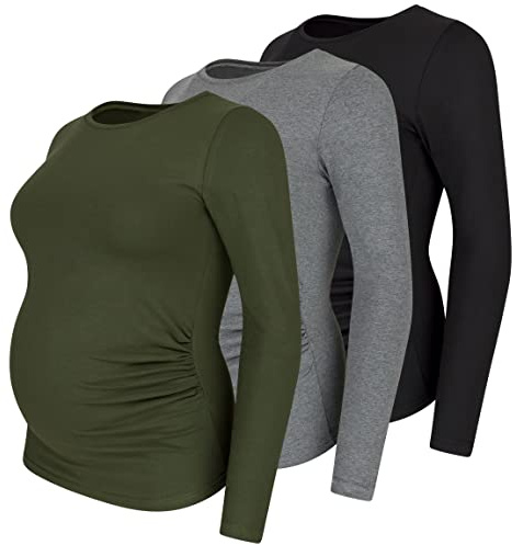 M.M.C. Mammaskjorta i set om 3 enfärgade mammakläder, graviditetsskjorta, långärmad, Svart, mörkgrå, khaki, M