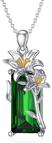 LONAGO 925 Sterling Silber Erstellt Smaragd Halskette für Frauen Blume mit Mai Birthstone Anhänger Halskette