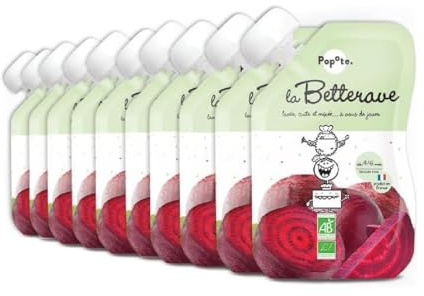 POPOTE - Purée Betterave Pomme Terre Bio - Dès 4/6 Mois - Gourde Individuelle 120 g - Recette Lisse, Équilibrée - Première Découverte Légumes - Format Pratique à Emporter - Pack Familial 10 x 120 g