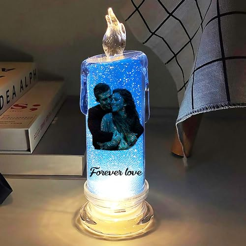 Personalisierte Bild Kerzen Lichter LED flackernde Kerze Lampe, kundenspezifische Foto elektronische Kerze Lampe batteriebetrieben, Weihnachtsferien saisonale Dekor (Blau)