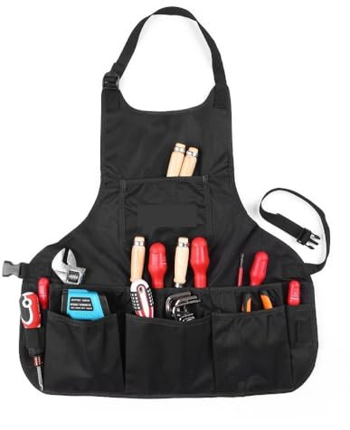 TIYGHI Tabliers Porte Outils Tablier à outils de jardinage en toile imperméable, sac à outils avec poches, taille réglable, convient aux hommes et aux femmes (Color : Black)