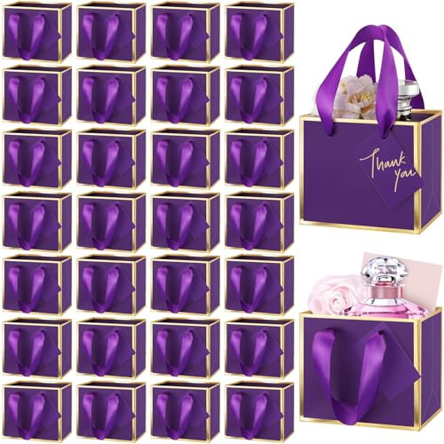 Yeaqee Mini-Geschenktüten aus Metallfolie mit Griffen, 10,2 x 12,9 x 5,7 cm, kleine Dankesbeutel mit Etikett für Herbst, Erntedankfest, Halloween, Weihnachten, Hochzeit, Babyparty, Geburtstagsparty