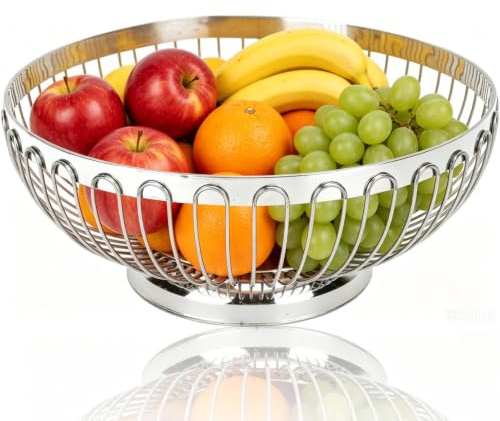HERCHR Frutero De Alambre De Metal, Cesta De Frutas De Acero Inoxidable, Soporte Para Frutas, Cuencos Para Servir, Soporte Para Frutas, Encimera, Cesta De Frutas, Cuencos Decorativos(Extra grande)