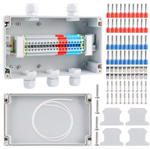 Junction Box Waterproof IP68, Junction Box Surface-Mounted Distribution Box, 2 in 3 Out Junction Box, Waterproof Junction Box with Terminal Block, DIN Rail, Terminal Block Kit, Distribution Box