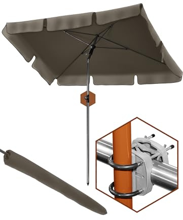 4smile Sonnenschirm Balkon SunnyShade Plus, Sonnnenschutz Balkon SET 3-in-1, Taupe - UV50+ Sonnenschirm rechteckig 200 x 125 cm + Sonnenschirmhalter Balkongeländer + Sonnenschirmhülle