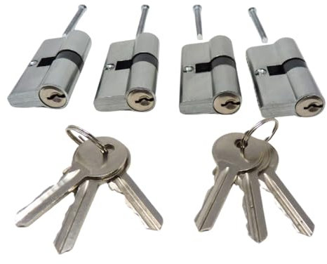 Cylindre profilé euro 30 x 30 mm - 4 pièces avec 3 clés et vis - Cylindre de sécurité en nickel - Qualité supérieure et durable - Pour maison, appartement, porte, garage, bureau et commerce
