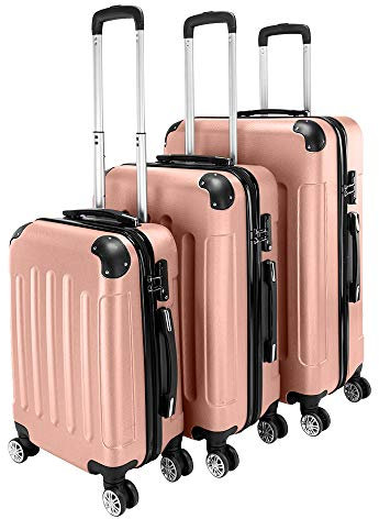 Bonnlo Kofferset 3 Teilig, Hartschale Koffer Set, Reisekoffer mit 4 Rollen, ABS-Trolley M-L-XL, mit Teleskopgriff, Viel Stauraum, Rosa