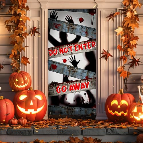 Affiches de Porte d'Halloween, 198x90cm Couverture de Porte de Fenêtre d'Halloween Couverture de Porte d'Entrée d'Halloween Sanglante Bannière de Porte Effrayante d'Halloween pour Fête
