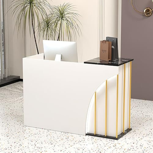 Moderner Empfangstisch mit abschließbarer Schublade für Büro und Salon, Weiß und Schwarz, 120 x 45 x 95 cm