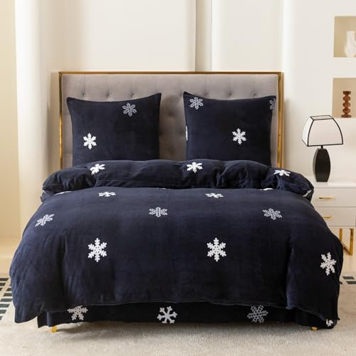 Cotton Market Weihnachtsbettwäsche Bettbezug 135 x 200 cm Kissenbezug 70 x 80 cm Plüsch Bettwäsche Schneeflocken 2 teilig Snowflakes