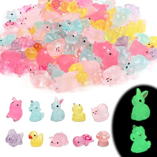 Gosknor 100pcs Mini Animaux en Résine, Petits Animaux Miniatures Animaux Phosphorescents Figurines Animaux Lumineux Accessoires de Jardin Micro Paysage pour Décoration de Terrasse en Mousse Artisanat