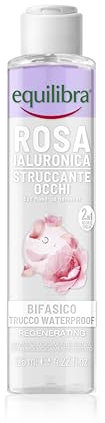 Equilibra, Struccante Occhi Rosa Ialuronica, Struccante Bifasico, Adatto Anche a Trucco Waterproof, con Attivo Forticante Ciglia, Estratto di Rosa Damascena, Acido Ialuronico Medio-Alto Peso, 125ml