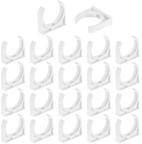 sourcing map 24Pcs PVC Water Pipe Clamps Clips, U-Shaped Tubing Hose Buckles, Irrigation Tube Holder for 50mm OD for TV Trays Tubing Hose Hanger Support Tubing, White