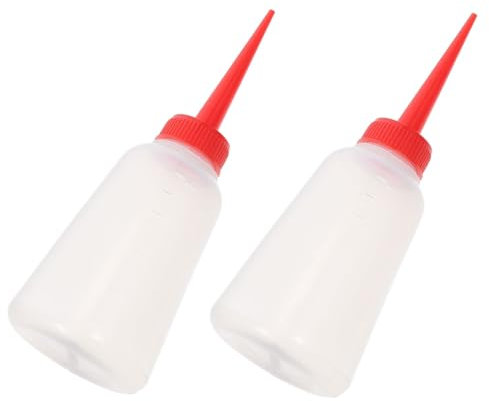 PHENOFICE Sewing Machine Oil Dispenser Bottles with Red Precision Nozzles, 2pcs Plastic Engine Oil Jugs for Needle and Flatbed Machines, Spare Bottle Included for Convenience