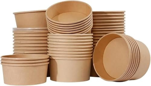 Greenwich Packaging Takeaway Salad Bowls with lids (50pcs 500ml) | Disposable Bowls for Hot & Cold Food | 15cm Diameter | Leakproof, BPA-Free Eco Food Containers