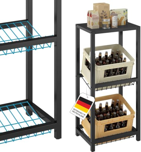 STEELSØN Montune Getränkekistenregal 2 Kisten, Schwarz, mit Ablage, Metall | Getränkeregal mit Gitterhalterung, stabiles Bierkistenregal, Kistenregal für Getränke, Gemüse & Obst, Getränkekistenhalter