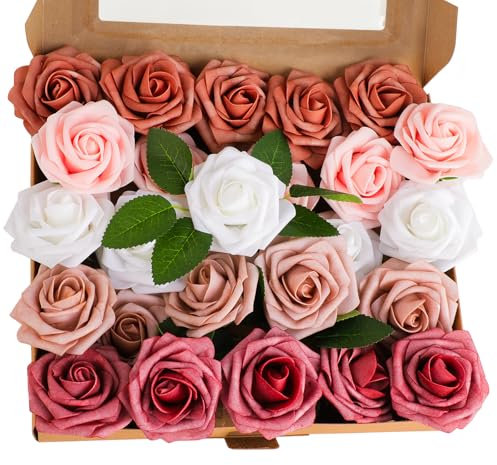 KITDAHOM 25 Rosas Artificiales - Rosas Falsas 29 x 25 x 5cm - con Tallos - Ramo de Boda DIY - para Bodas, San Valentín, Día de la Madre, Decoración (Magenta)