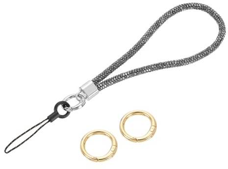 QUARKZMAN Bling handledsnodd, 5,3 tum strass nyckelring rem för clutch mobiltelefon nyckelring plånbok tillbehör och dekoration, grå