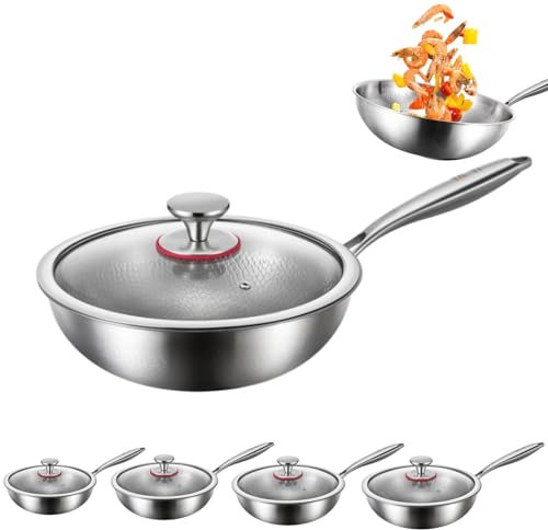 Generico Padella Martellata in Titanio PRO con Coperchio, Titanio martellato Pan PRO, Padella nutrizionale in Titanio con Coperchio, padelle antiaderenti multifunzionali AntiGraffio per Cucinare