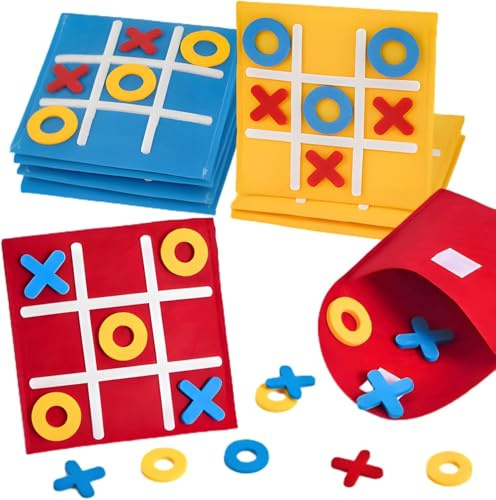 12 Stück Tic Tac Toe Spiel, Filz Brettspiel Set in Rot, Gelb und Blau, Ideal als Mitgebsel für Kindergeburtstage, Lernspielzeug für Kinder von 5 bis 12 Jahren