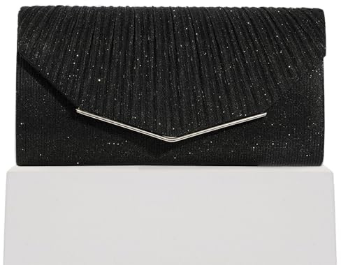 Sertay Elegante Envelope Tasche, Funkeln Abendtasche Abnehmbarer Kette, Umhängetasche Pailletten Handtasche, Geeignet für Alle Anlässe Wie Hochzeiten, Partys, Tänze und Cocktailpartys (Schwarz)