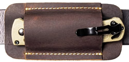 Kronabelle Cowhide Holder, Belt Pouch with Stitched Edge, Brown Leather Case with Belt Loop, Leather Multitool Sheath for Folding Knife