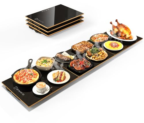 CedarAce Food Warmers for Parties Buffet, （47x12） Assemblable Stackable Electric Warming Tray with 8-Level Temperature Adjustment and 8-Hour Timer, Upgraded Desktop-Protecting Food Warming Mat