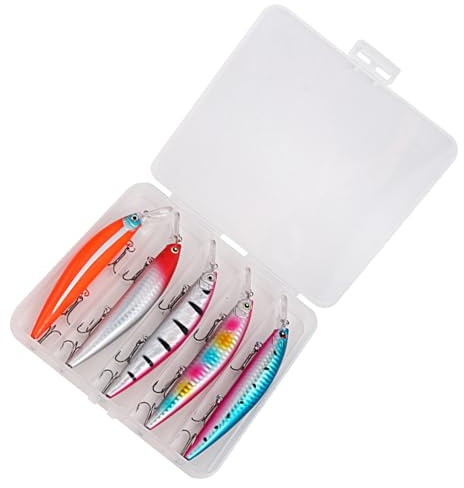 Lot de 5 appâts de pêche Crankbait Wobbler Topwater - Appâts durs artificiels pour l'eau de surface
