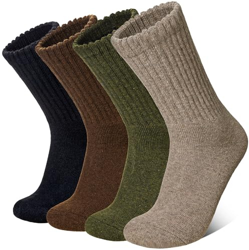Eyean Men Merino Wool Socks Thermal Hiking Winter Ski Warm Thick Cozy Boot Socks 4 Pairs (Dark Green Brown)
