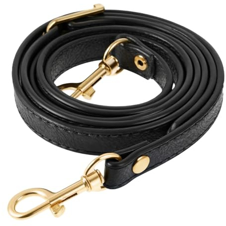 PEOVLVN Leather Purse Strap, Purse Straps Replacement Crossbody Bag Strap with Metal Buckles Long Adjustable Purse Straps for Handbags and Crossbody Bag Accessories(Black with Gold buckle)