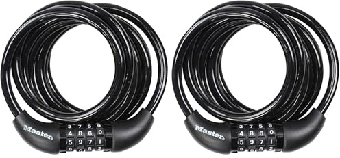 Master Lock Bike Cable Lock, Combination, 1.8 m Coiling Cable, Outdoor 8221EURDPRO - Use with All Kinds of Bike, Skateboards, Strollers, Lawnmowers and Other Outdoor Equipment (Pack of 2)