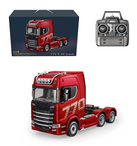 BrightBud 1/18 RC LKW 6x4 770S Schwerlast Sattelzugmaschine, Ferngesteuerter Traktor Truck mit Heckantrieb & LED Beleuchtung Einstellbar, Realistischer Sattelschlepper Truck Modell für Erwachsene