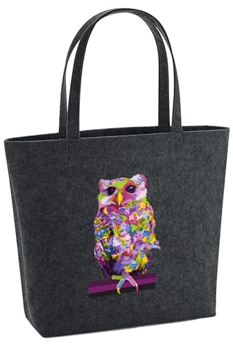 Huuraa Filzshopper Eule Colorful 22 Liter Charcoal Melange Filztasche Geschenkidee